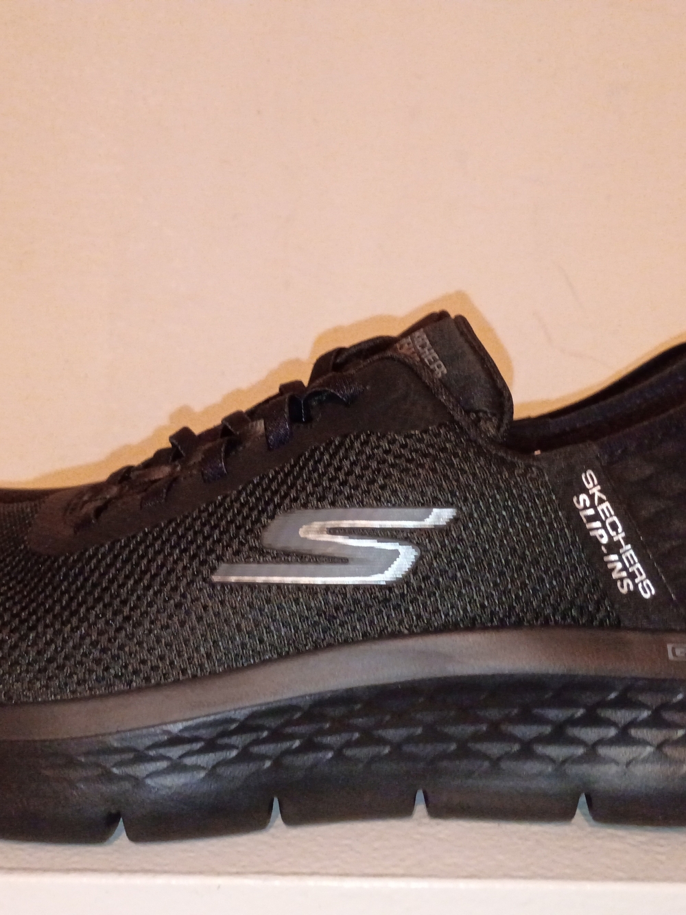 Skechers Women's Black Mesh Slip-On Athletic Sneakers with Silver Logo